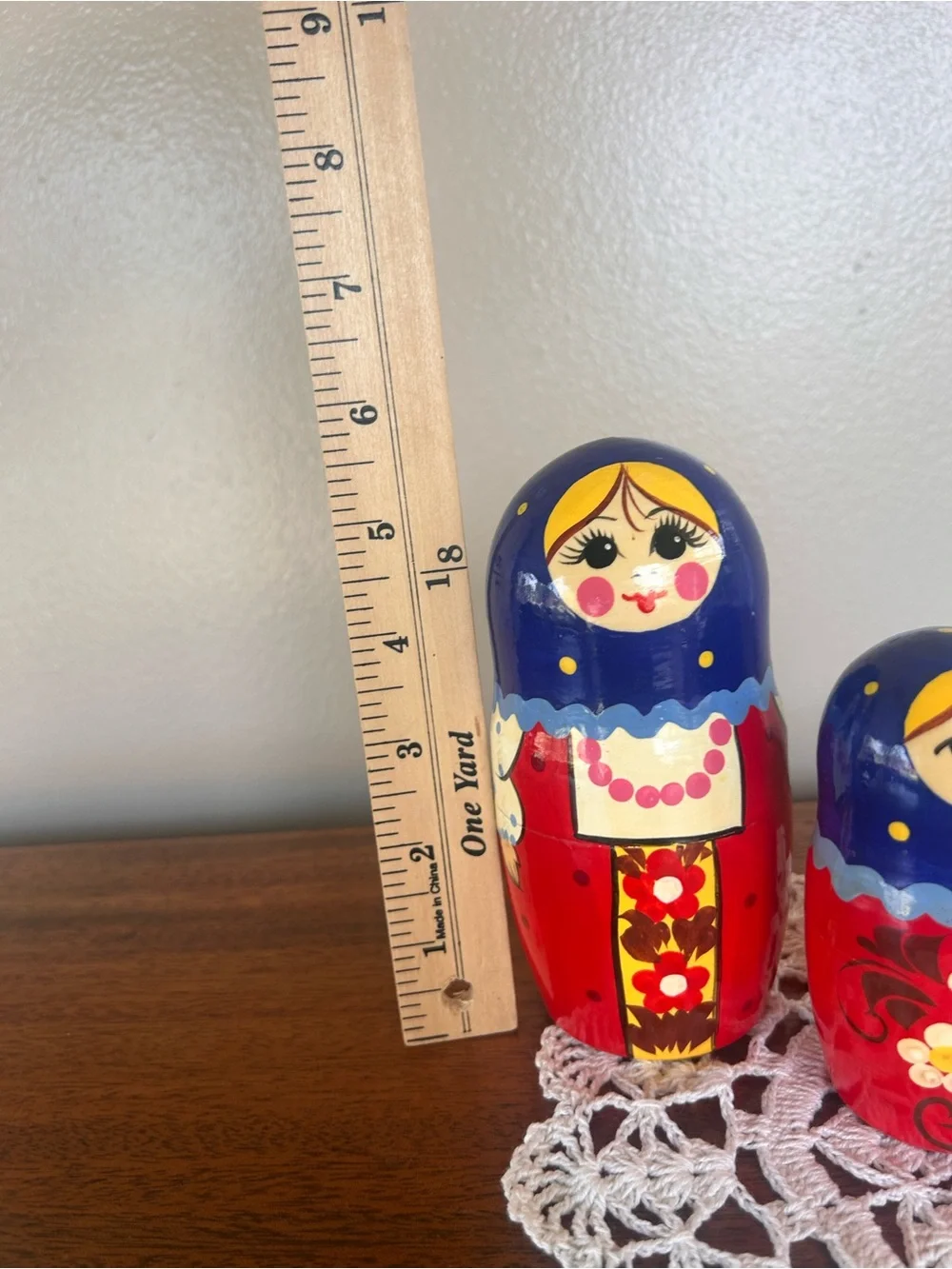 Hand-Painted Red & Blue Russian Nesting Dolls – Set of 4